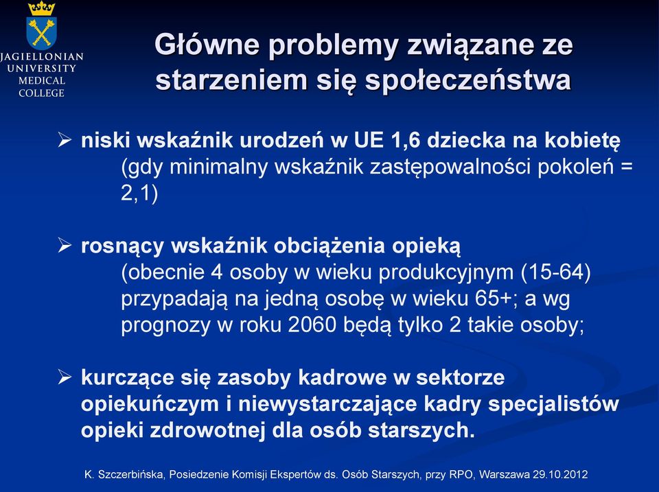 produkcyjnym (15-64) przypadają na jedną osobę w wieku 65+; a wg prognozy w roku 2060 będą tylko 2 takie osoby;