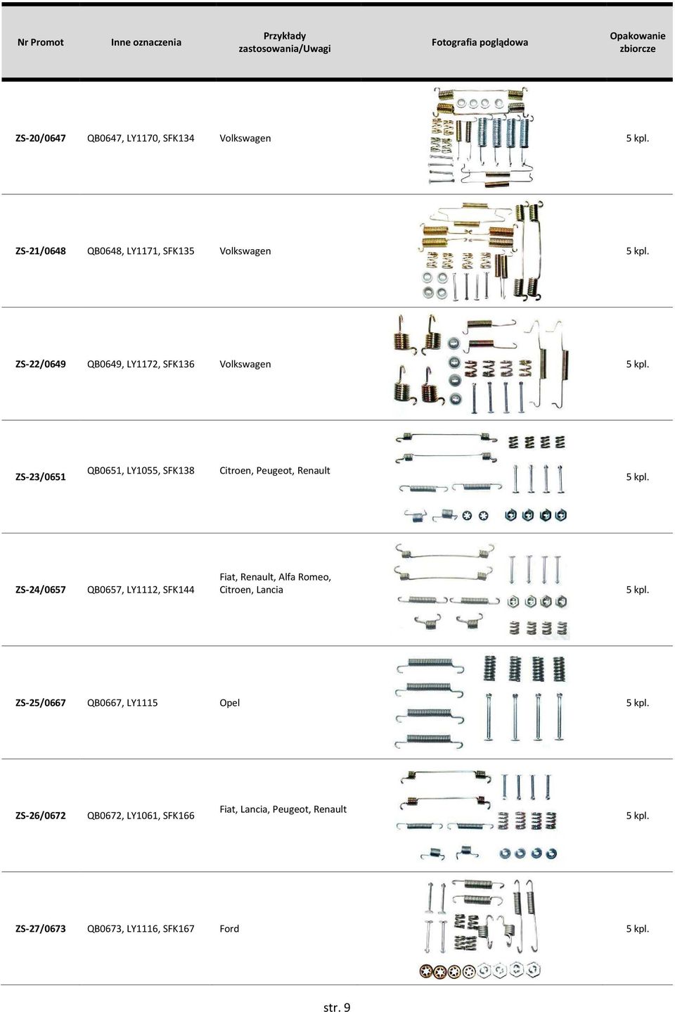 ZS-23/0651 QB0651, LY1055, SFK138 Citroen, Peugeot, Renault 5 kpl.