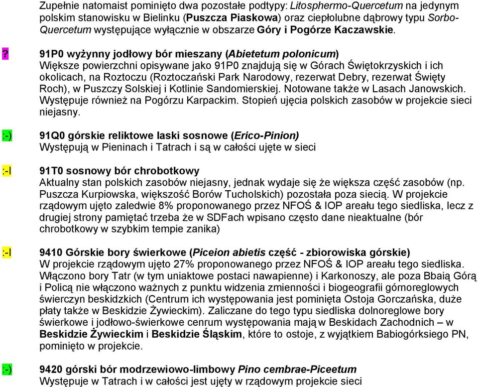 ? 91P0 wyżynny jodłowy bór mieszany (Abietetum polonicum) Większe powierzchni opisywane jako 91P0 znajdują się w Górach Świętokrzyskich i ich okolicach, na Roztoczu (Roztoczański Park Narodowy,