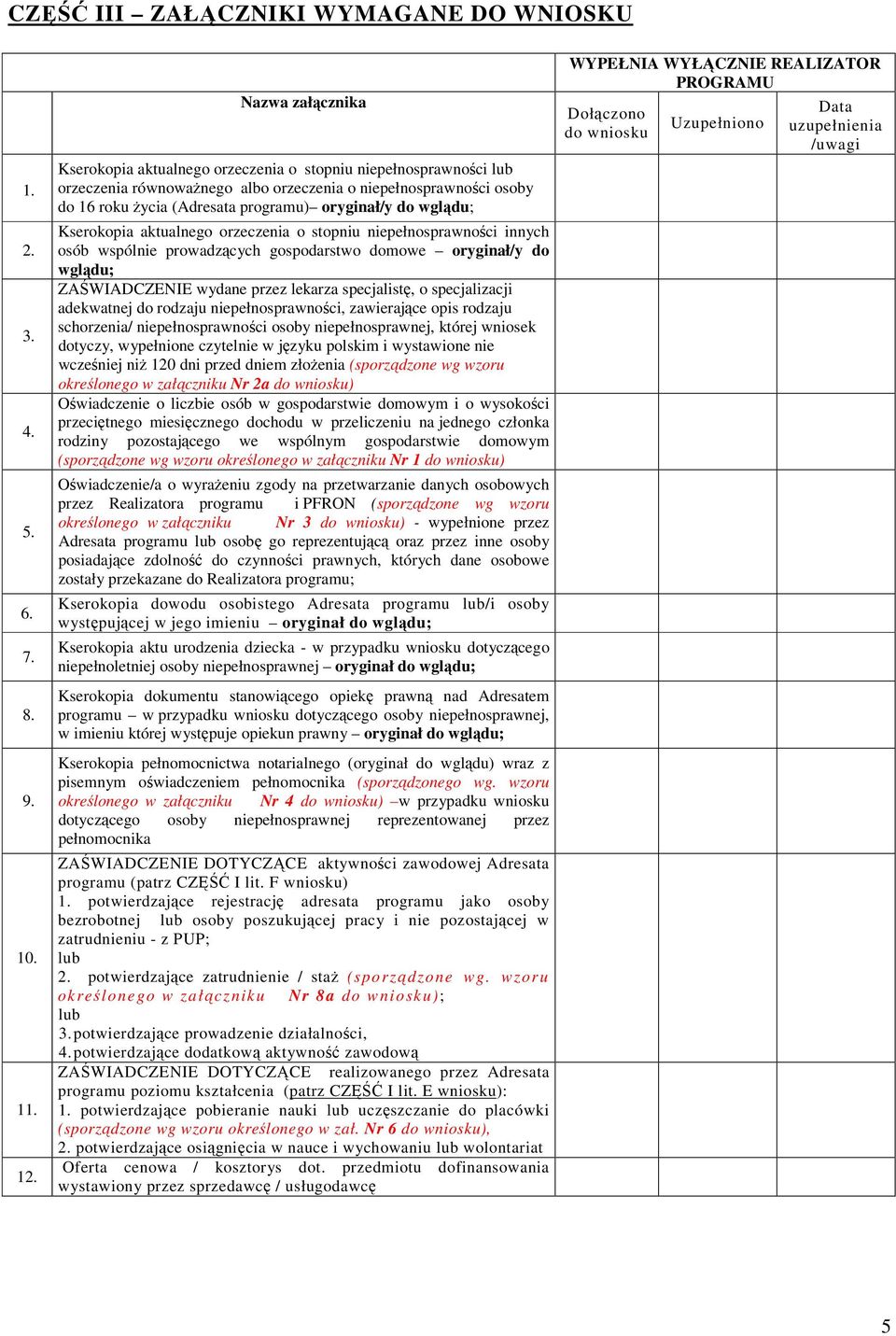 do wglądu; Kserokopia aktualnego orzeczenia o stopniu niepełnosprawności innych osób wspólnie prowadzących gospodarstwo domowe oryginał/y do wglądu; ZAŚWIADCZENIE wydane przez lekarza specjalistę, o