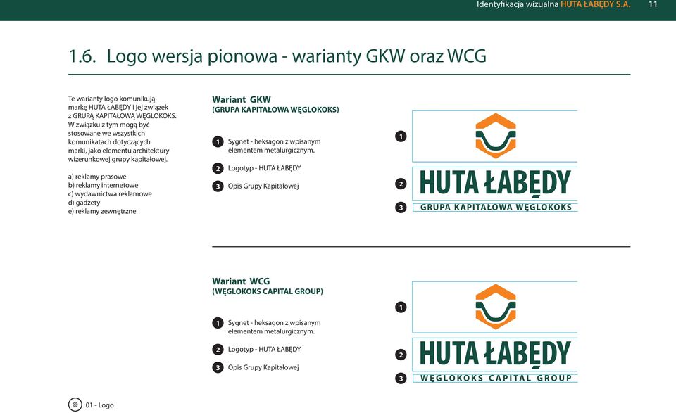 a) reklamy prasowe b) reklamy internetowe c) wydawnictwa reklamowe d) gadżety e) reklamy zewnętrzne Wariant GKW (GRUPA KAPITAŁOWA WĘGLOKOKS) 1 Sygnet - heksagon z wpisanym elementem