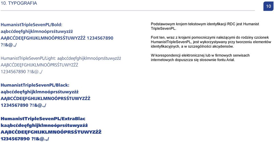 Font ten, wraz z krojami pomocniczymi należącymi do rodziny czcionek HumanistTripleSevenPL, jest wykorzystywany przy tworzeniu elementów identyfikacyjnych, a w szczególności akcydensów.