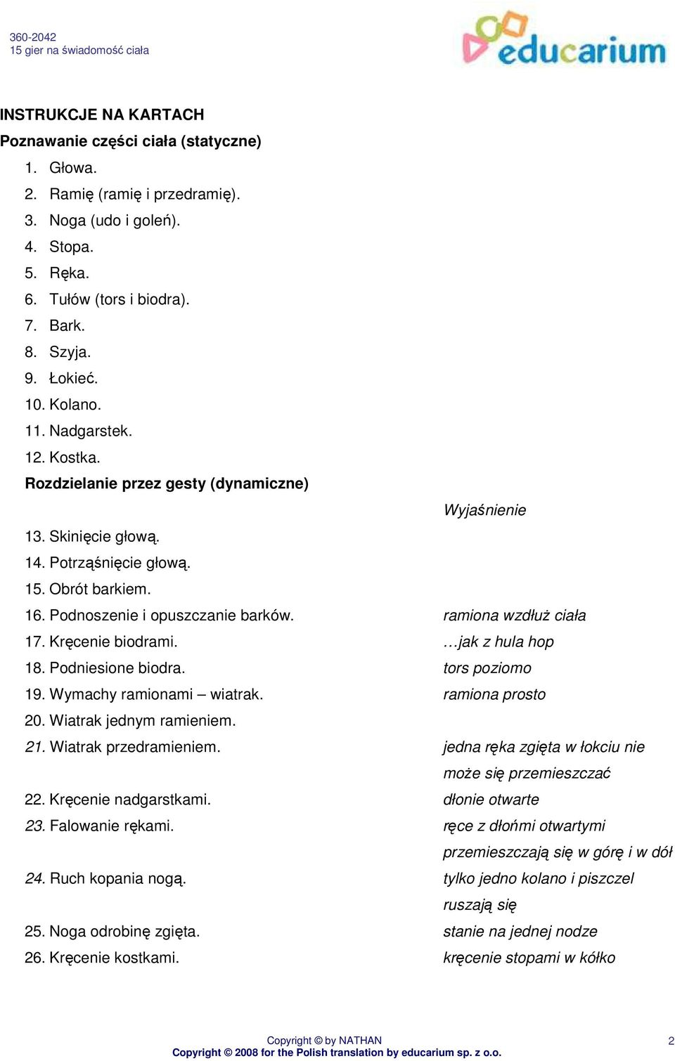 ramiona wzdłuŝ ciała 17. Kręcenie biodrami. jak z hula hop 18. Podniesione biodra. tors poziomo 19. Wymachy ramionami wiatrak. ramiona prosto 20. Wiatrak jednym ramieniem. 21. Wiatrak przedramieniem.