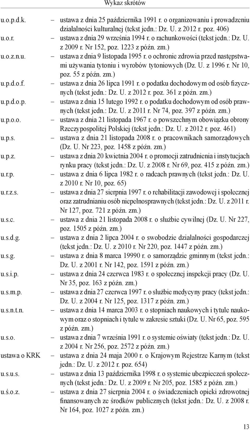 o ochronie zdrowia przed następstwami używania tytoniu i wyrobów tytoniowych (Dz. U. z 1996 r. Nr 10, poz. 55 z późn. zm.) u.p.d.o.f. ustawa z dnia 26 lipca 1991 r.