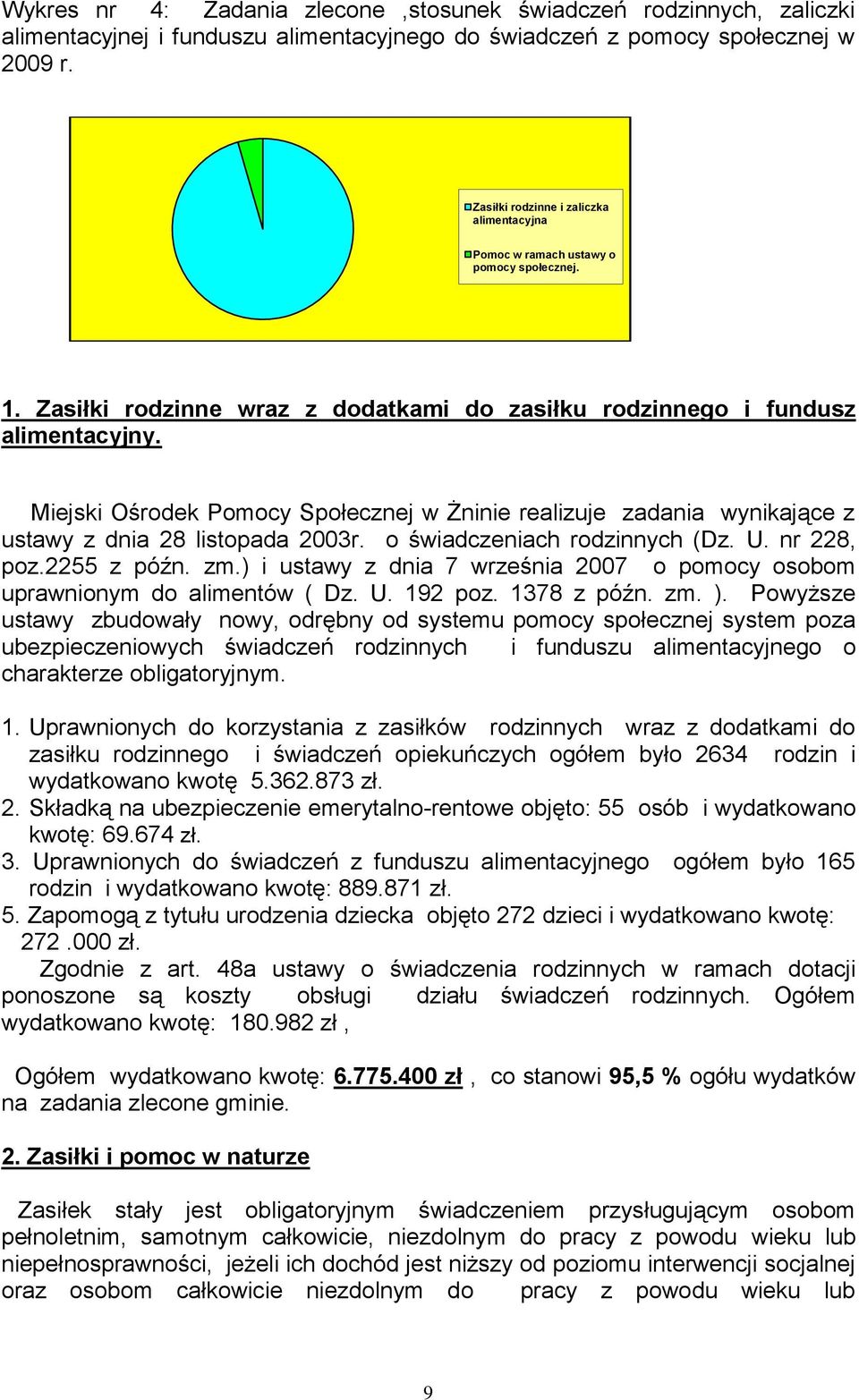 Miejski Ośrodek Pomocy Społecznej w Żninie realizuje zadania wynikające z ustawy z dnia 28 listopada 2003r. o świadczeniach rodzinnych (Dz. U. nr 228, poz.2255 z późn. zm.