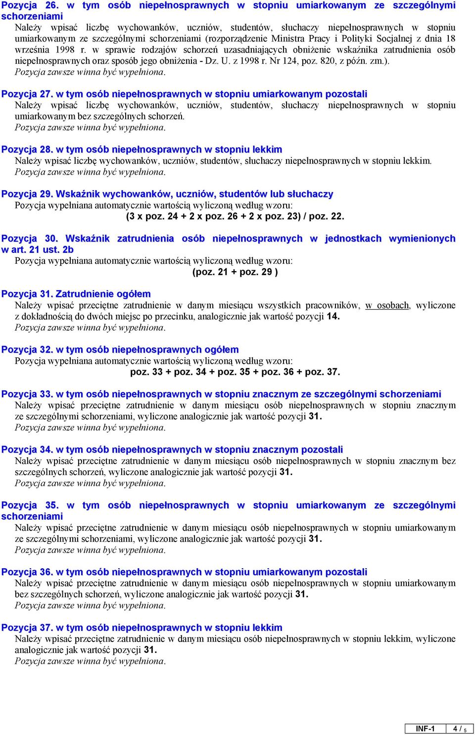 (rozporządzenie Ministra Pracy i Polityki Socjalnej z dnia 18 września 1998 r.