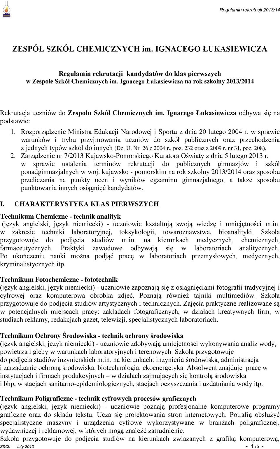 Rozporządzenie Ministra Edukacji Narodowej i Sportu z dnia 20 lutego 2004 r.