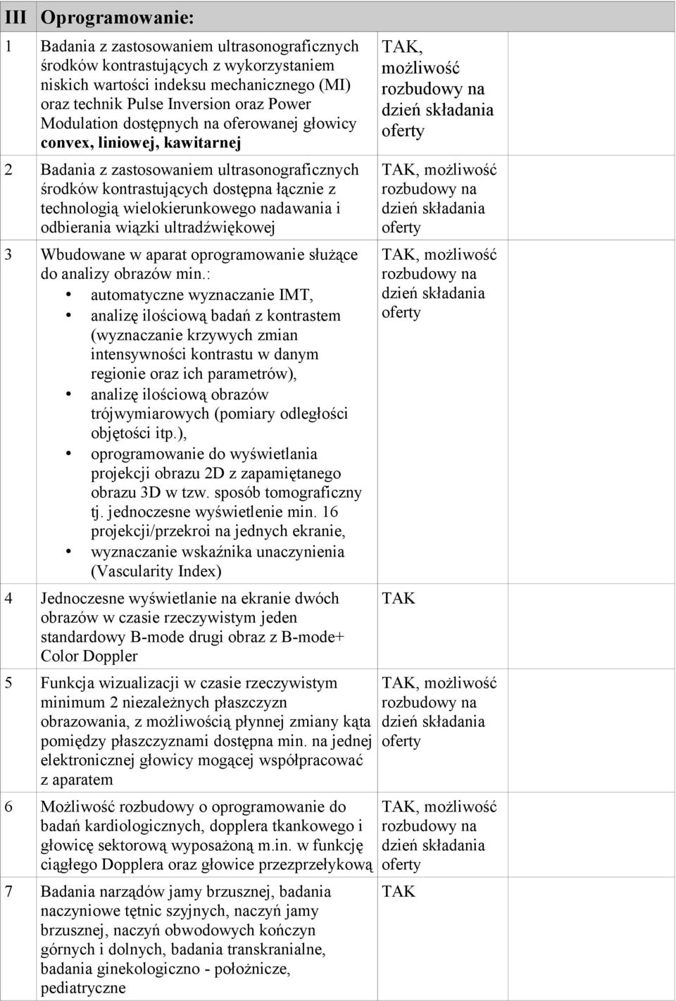 nadawania i odbierania wiązki ultradźwiękowej 3 Wbudowane w aparat oprogramowanie służące do analizy obrazów min.