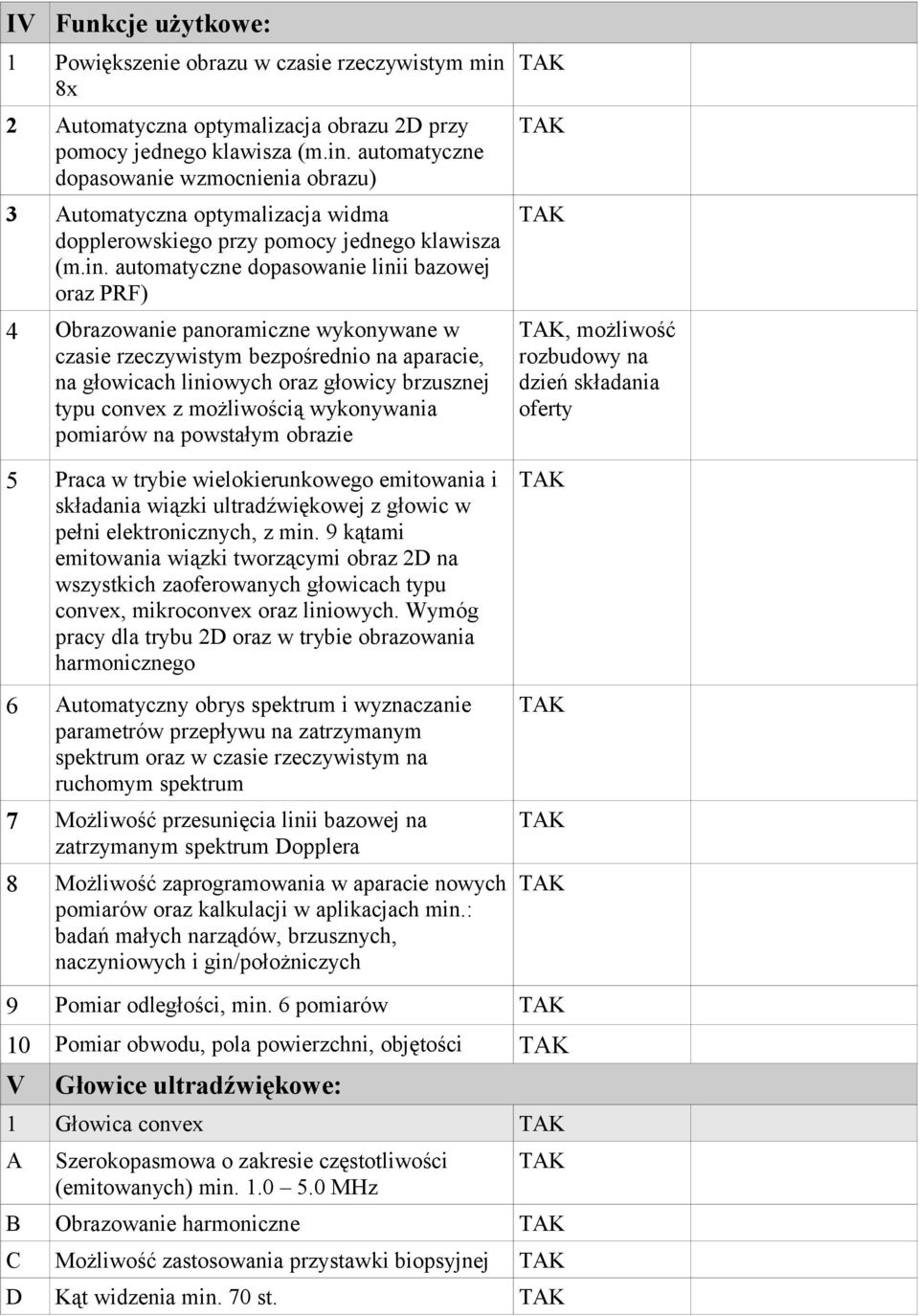 możliwością wykonywania pomiarów na powstałym obrazie 5 Praca w trybie wielokierunkowego emitowania i składania wiązki ultradźwiękowej z głowic w pełni elektronicznych, z min.