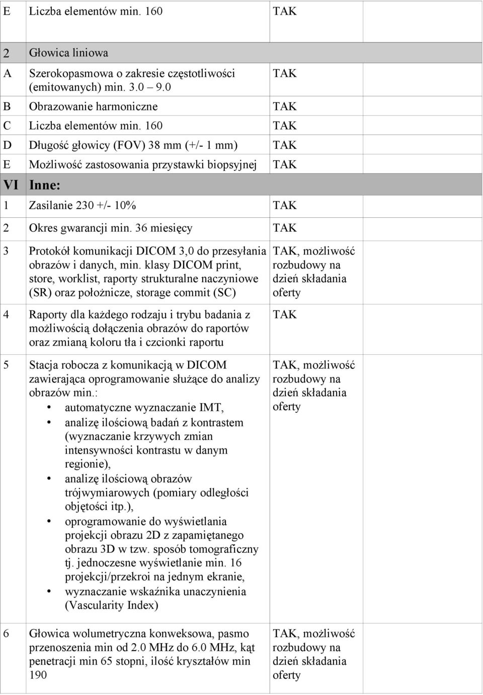 36 miesięcy 3 Protokół komunikacji DICOM 3,0 do przesyłania obrazów i danych, min.