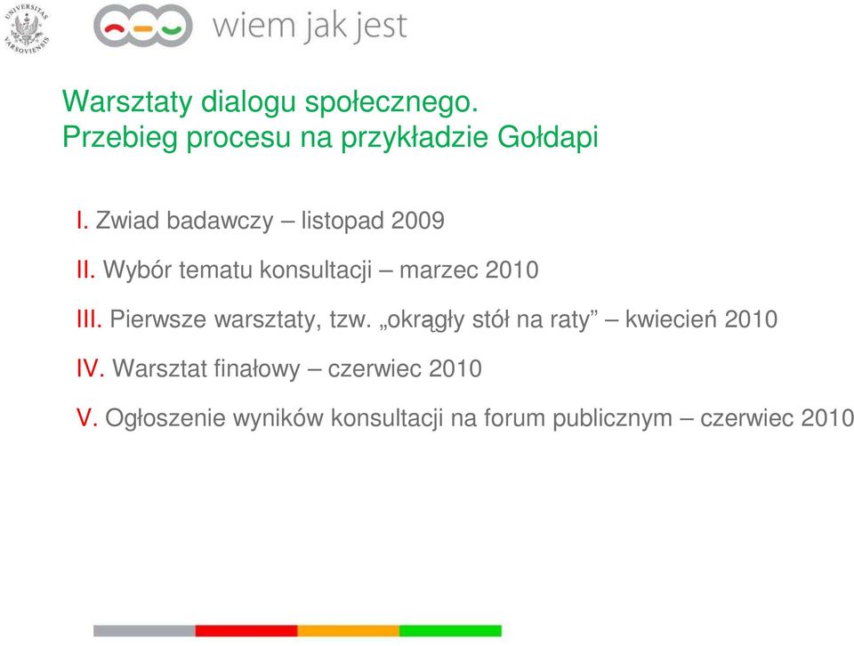 Pierwsze warsztaty, tzw. okrągły stół na raty kwiecień 2010 IV.