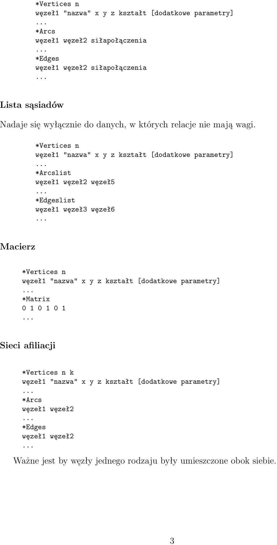 *Arcslist węzeł1 węzeł2 węzeł5 *Edgeslist węzeł1 węzeł3 węzeł6 Macierz *Matrix 0 1 0 1 0 1