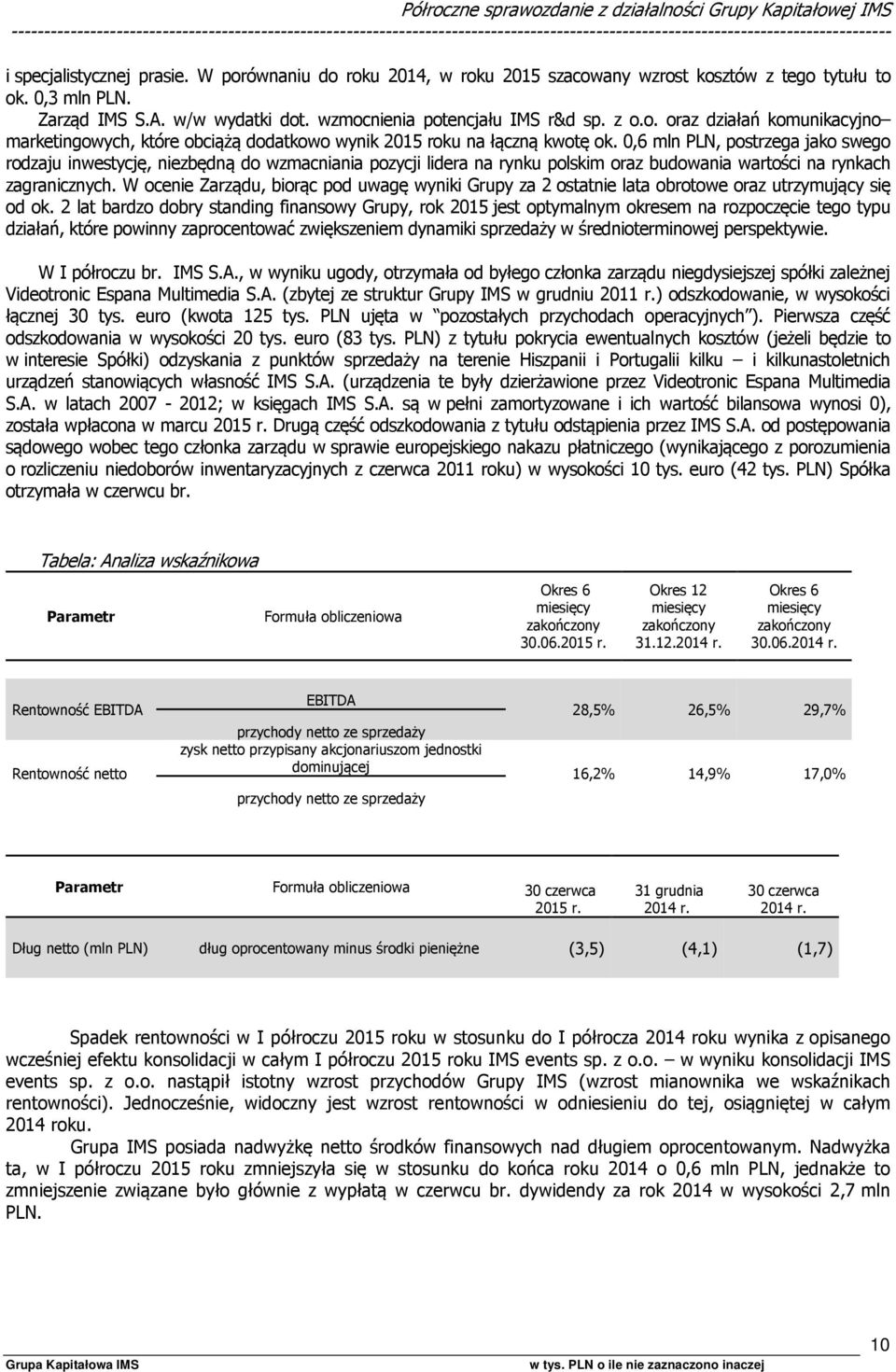 0,6 mln PLN, postrzega jako swego rodzaju inwestycję, niezbędną do wzmacniania pozycji lidera na rynku polskim oraz budowania wartości na rynkach zagranicznych.