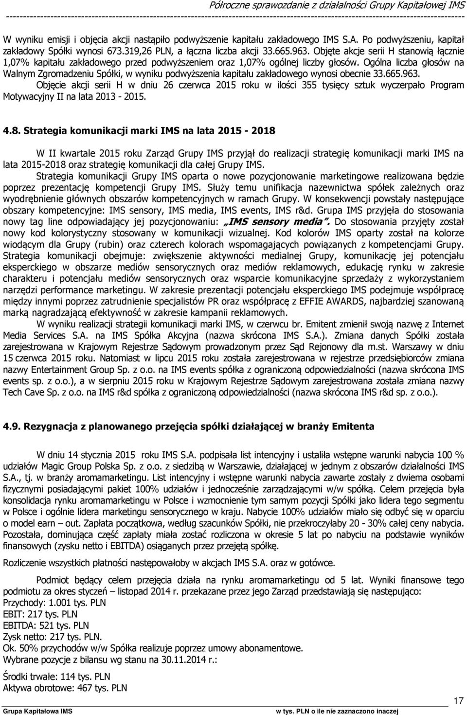 Objęte akcje serii H stanowią łącznie 1,07% kapitału zakładowego przed podwyższeniem oraz 1,07% ogólnej liczby głosów.