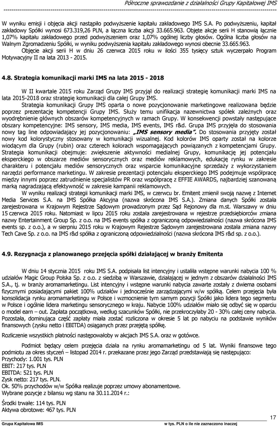 Objęte akcje serii H stanowią łącznie 1,07% kapitału zakładowego przed podwyższeniem oraz 1,07% ogólnej liczby głosów.