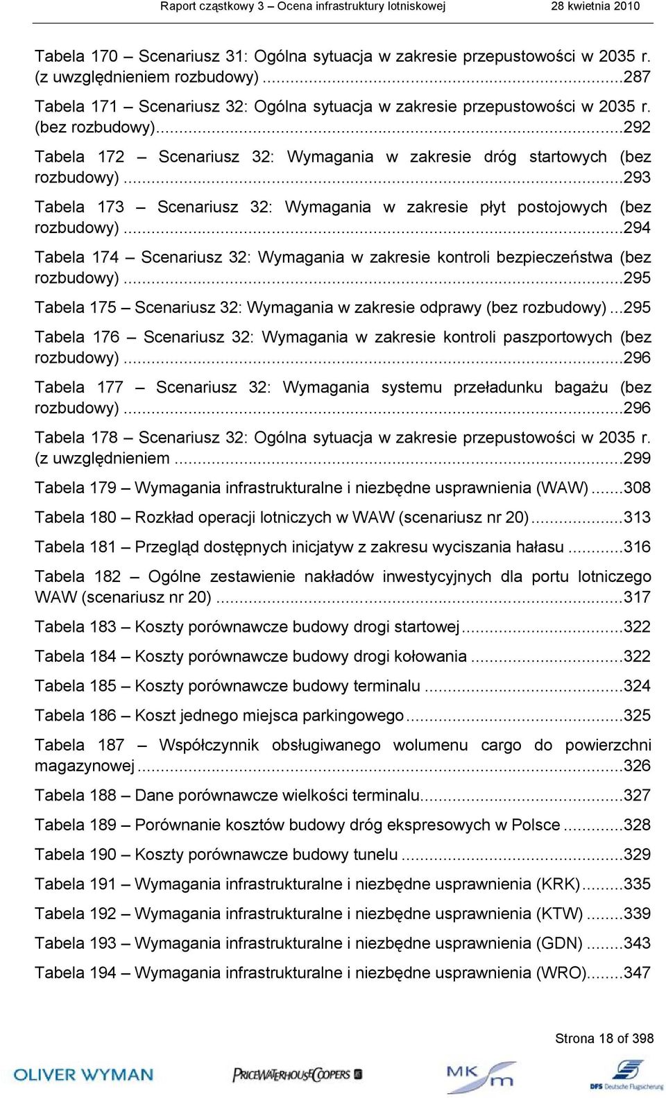 ..294 Tabela 174 Scenariusz 32: Wymagania w zakresie kontroli bezpieczeństwa (bez rozbudowy)...295 Tabela 175 Scenariusz 32: Wymagania w zakresie odprawy (bez rozbudowy).