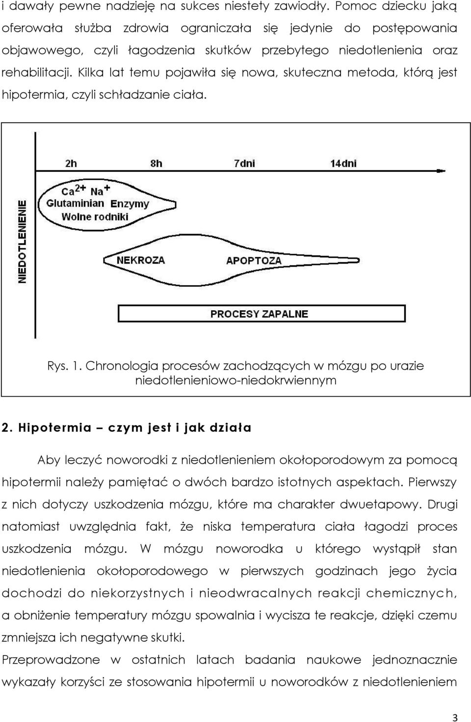 Kilka lat temu pojawiła się nowa, skuteczna metoda, którą jest hipotermia, czyli schładzanie ciała. Rys. 1. Chronologia procesów zachodzących w mózgu po urazie niedotlenieniowo-niedokrwiennym 2.