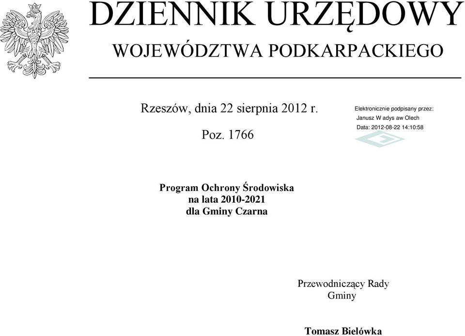 1766 Program Ochrony Środowiska na lata