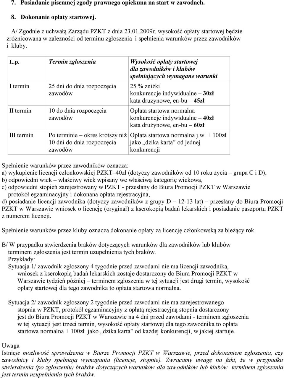 aty startowej będzie zróżnicowana w zależności od terminu zgłoszenia i spe