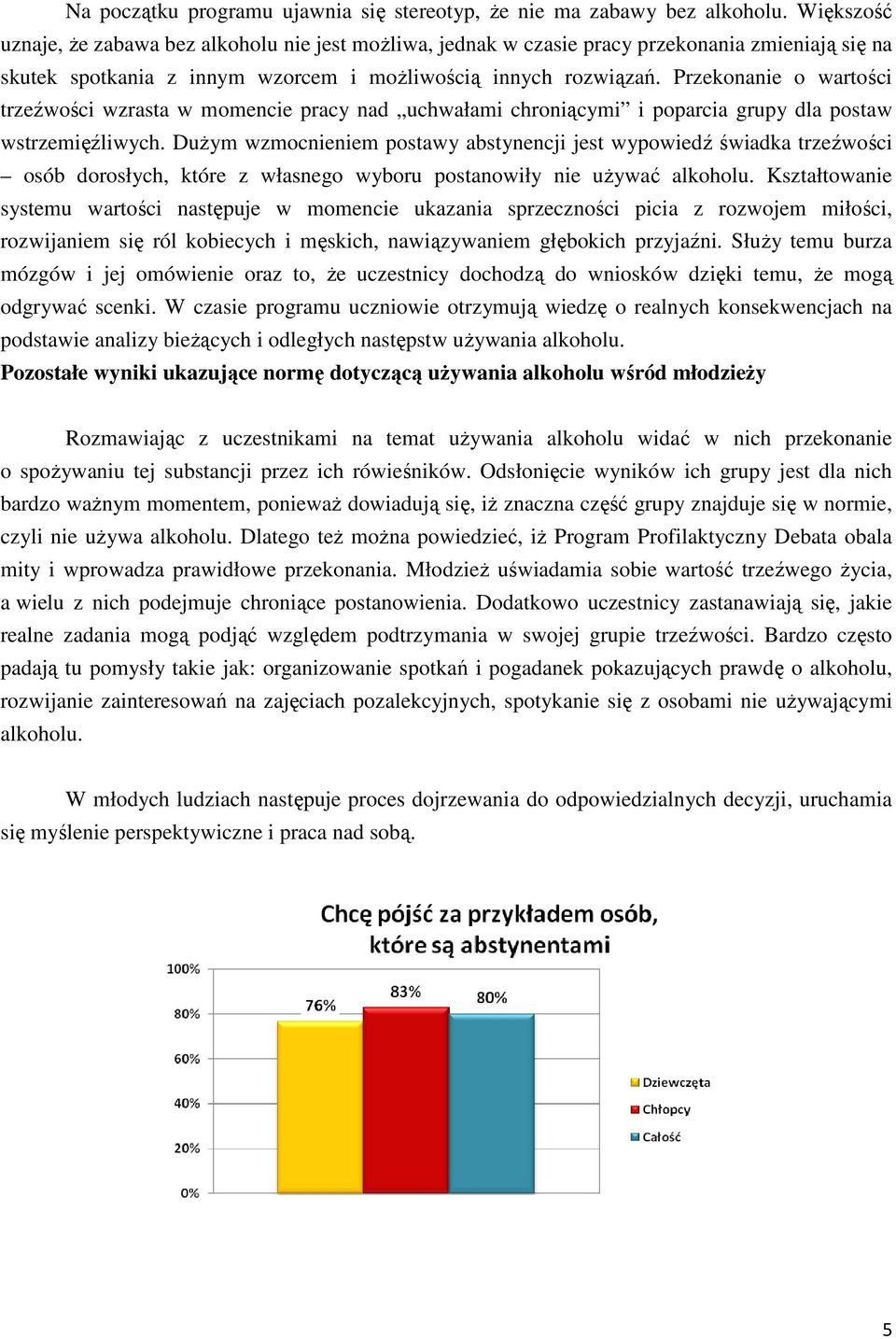 ą Przekonanie o wartości trzeźwości wzrasta w momencie pracy nad uchwałami chroniącymi cymi i poparcia grupy dla postaw wstrzemięźliwych.