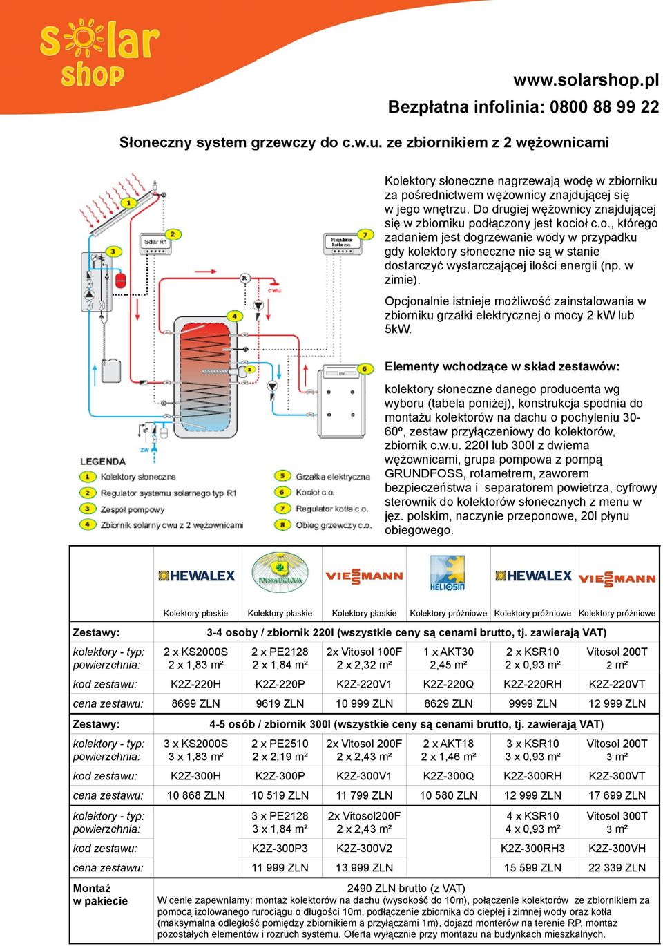 w zimie). Opcjonalnie istnieje możliwość zainstalowania w zbiorniku grzałki elektrycznej o mocy 2 kw lub 5kW.