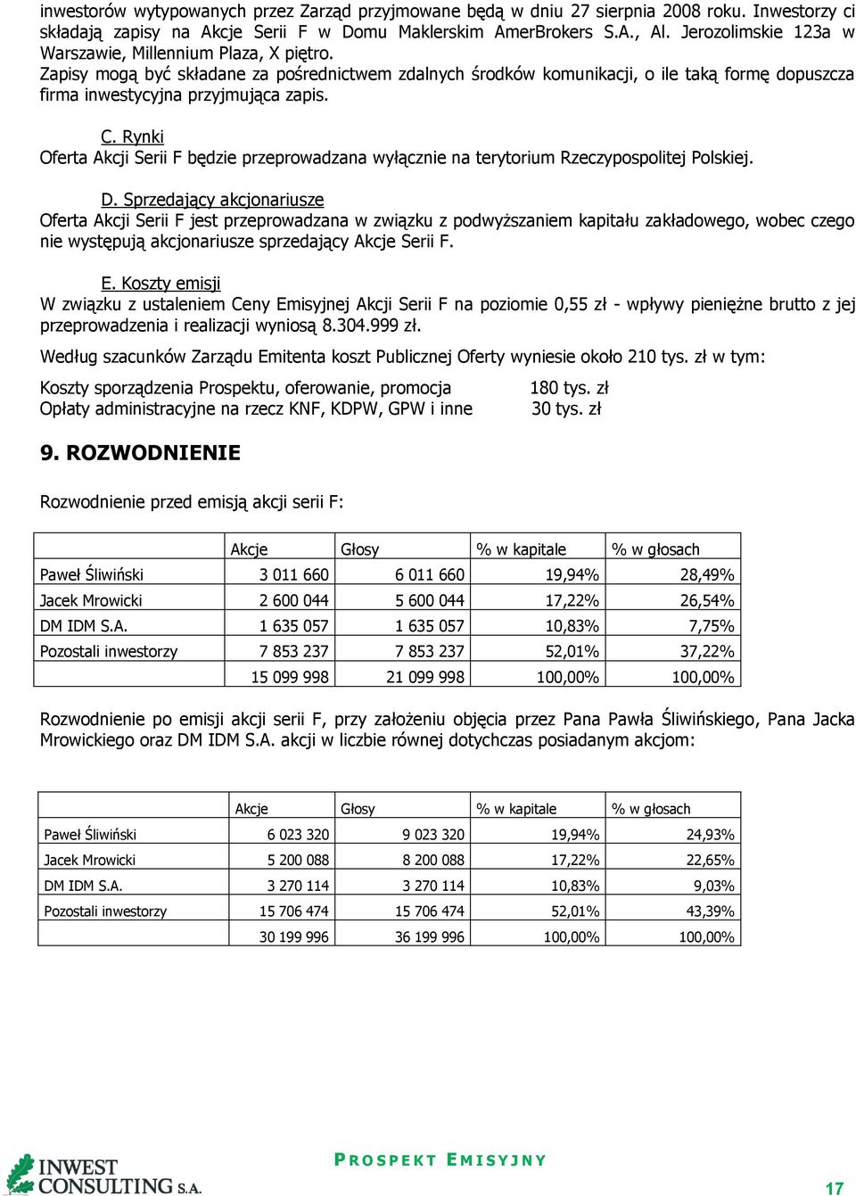 Rynki Oferta Akcji Serii F będzie przeprowadzana wyłącznie na terytorium Rzeczypospolitej Polskiej. D.