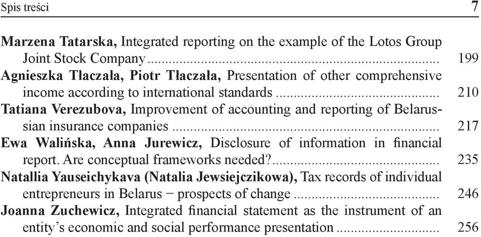 .. 210 Tatiana Verezubova, Improvement of accounting and reporting of Belarussian insurance companies.