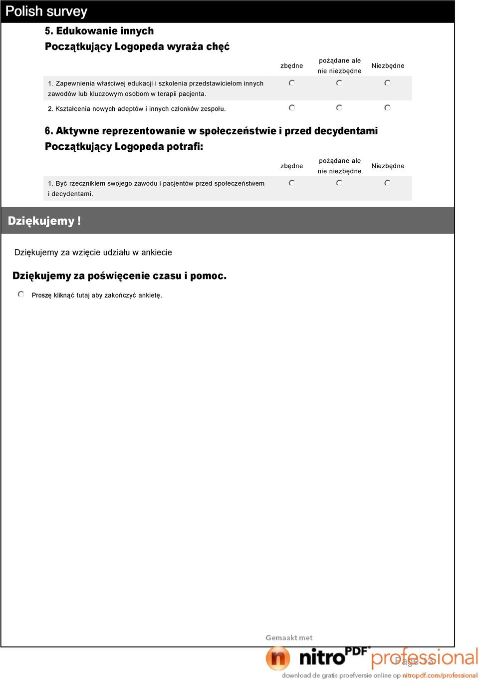 Kształcenia nowych adeptów i innych członków zespołu. 6. Aktywne reprezentowanie w społeczeństwie i przed decydentami Dziękujemy!