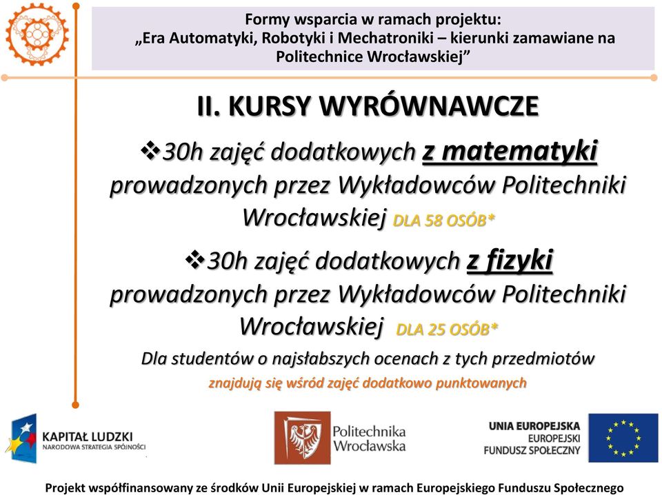 Wrocławskiej DLA 58 OSÓB* 30h zajęć dodatkowych z fizyki prowadzonych przez Wykładowców Politechniki