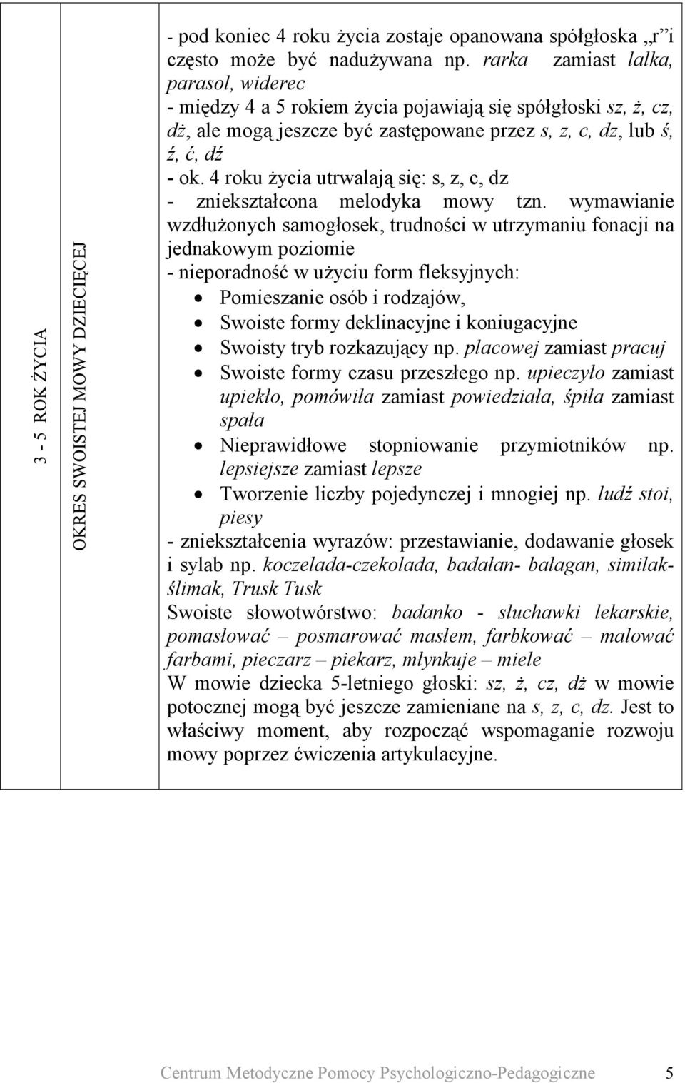 4 roku życia utrwalają się: s, z, c, dz - zniekształcona melodyka mowy tzn.