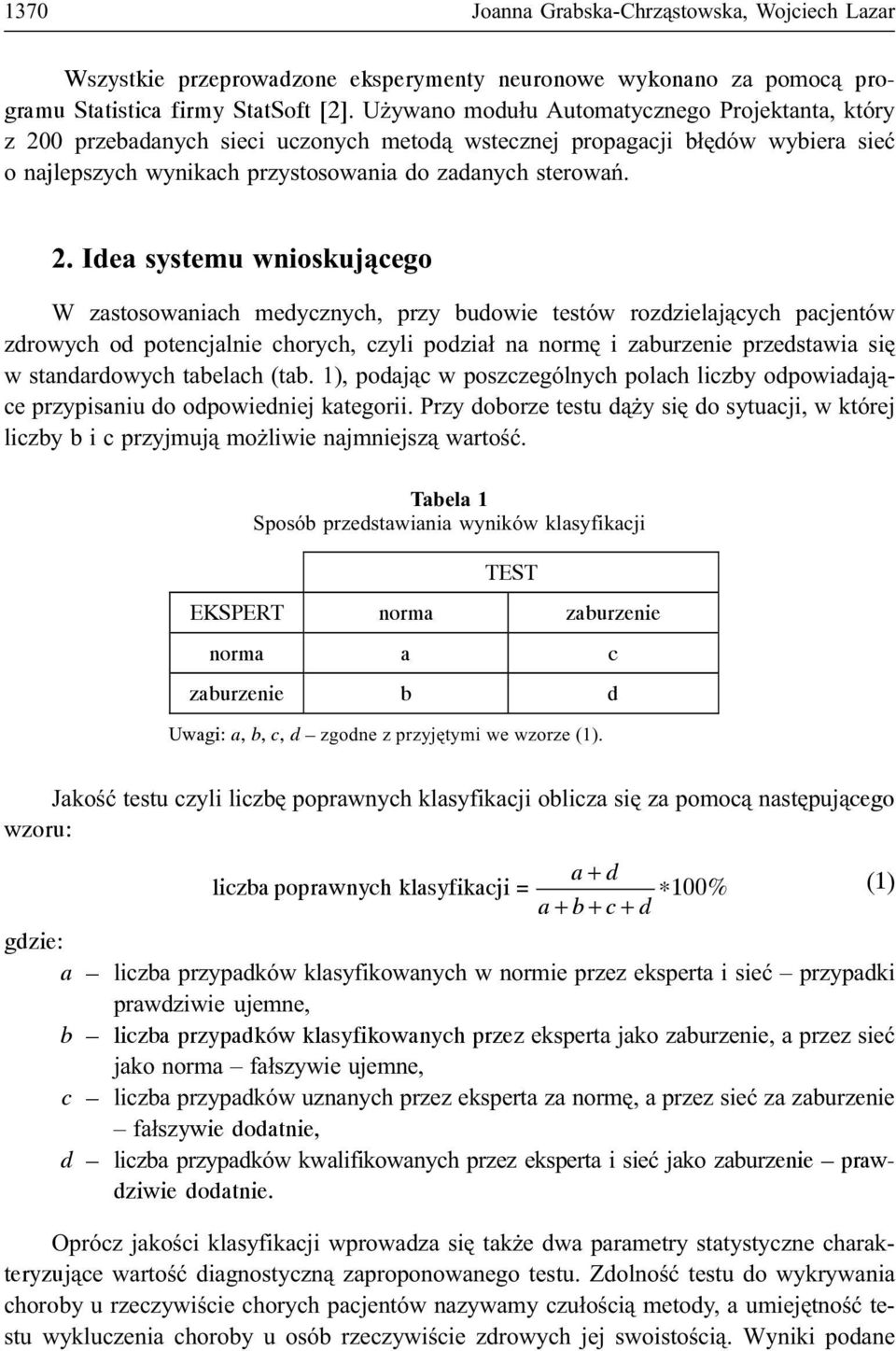 0 przebadanych sieci uczonych metod¹ wstecznej propagacji b³êdów wybiera sieæ o najlepszych wynikach przystosowania do zadanych sterowañ. 2.