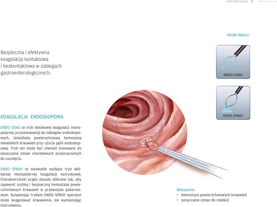 Umożliwia powierzchniową hemostazę niewielkich krwawień przy użyciu pętli endoskopowej. Tryb ten może być również stosowany do oznaczania zmian chorobowych przeznaczonych do usunięcia.