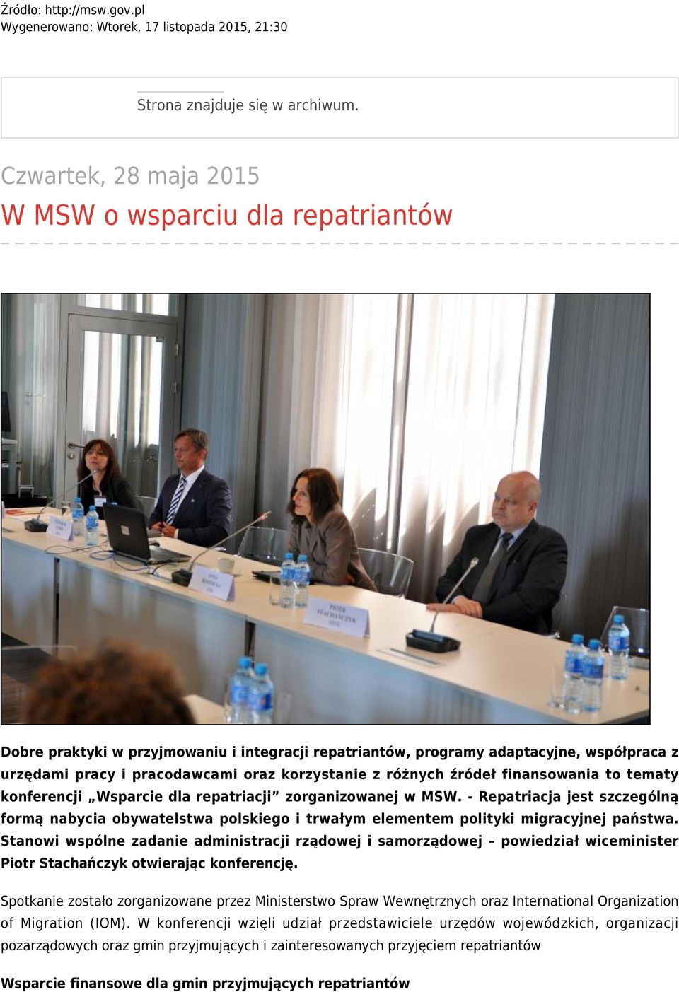 różnych źródeł finansowania to tematy konferencji Wsparcie dla repatriacji zorganizowanej w MSW.