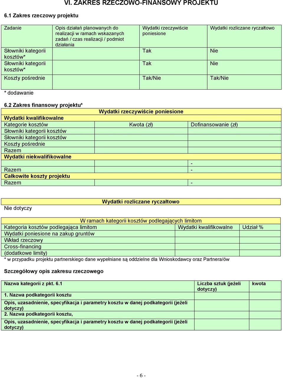 Tak/Nie Tak Tak Wydatki rozliczane ryczałtowo Nie Nie * dodawanie 6.