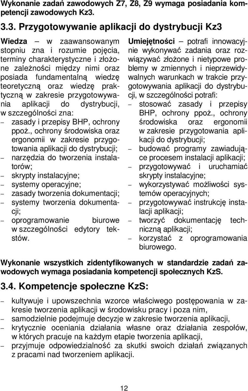 teoretyczną oraz wiedzę praktyczną w zakresie przygotowywania aplikacji do dystrybucji, w szczególności zna: zasady i przepisy BHP, ochrony ppoż.