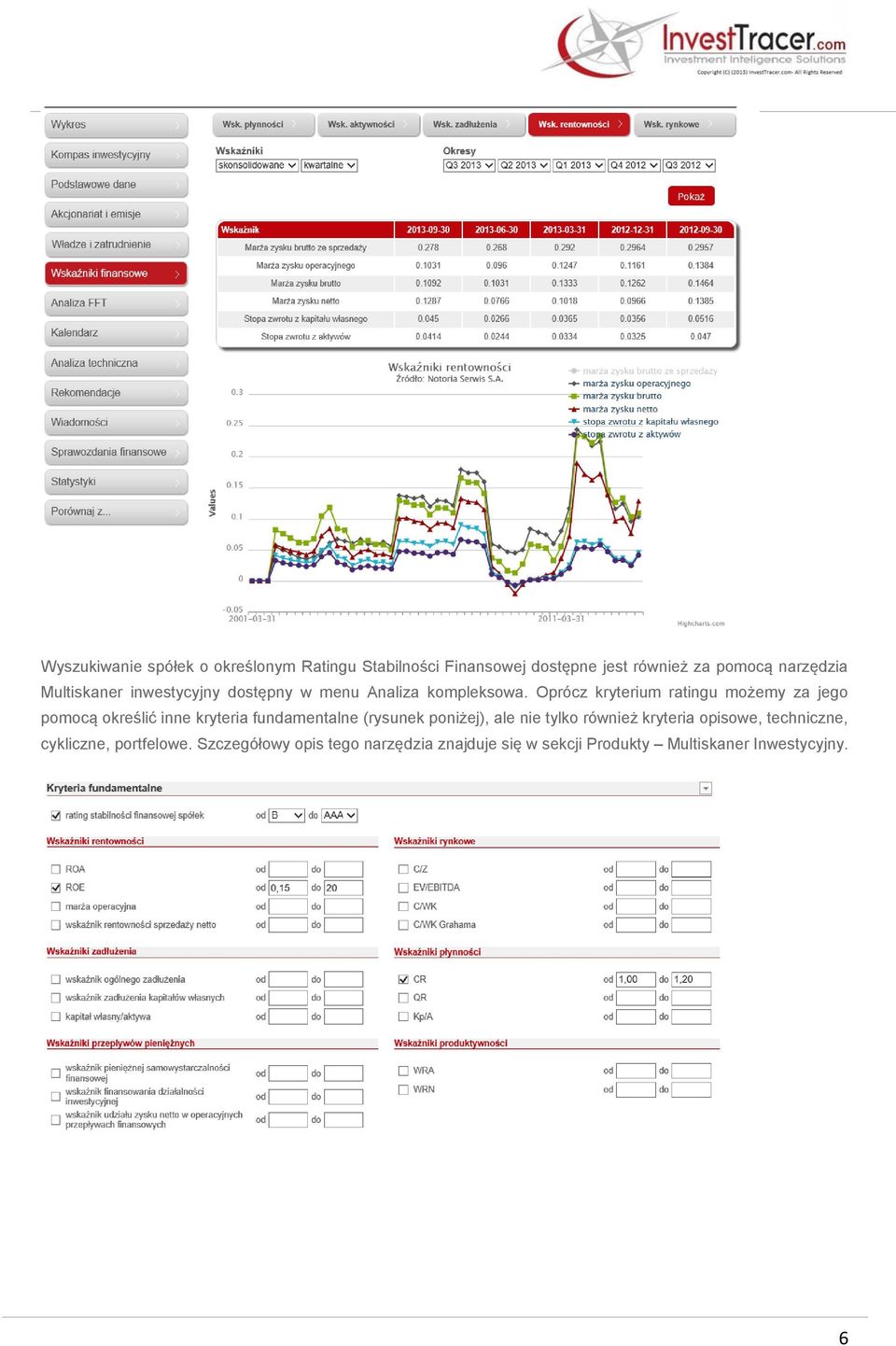 Oprócz kryterium ratingu możemy za jego pomocą określić inne kryteria fundamentalne (rysunek poniżej), ale