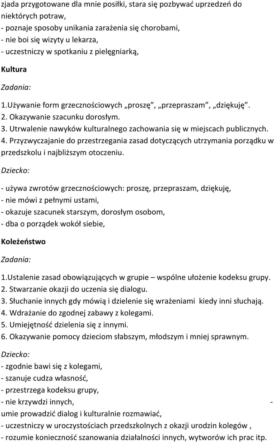 Utrwalenie nawyków kulturalnego zachowania się w miejscach publicznych. 4. Przyzwyczajanie do przestrzegania zasad dotyczących utrzymania porządku w przedszkolu i najbliższym otoczeniu.