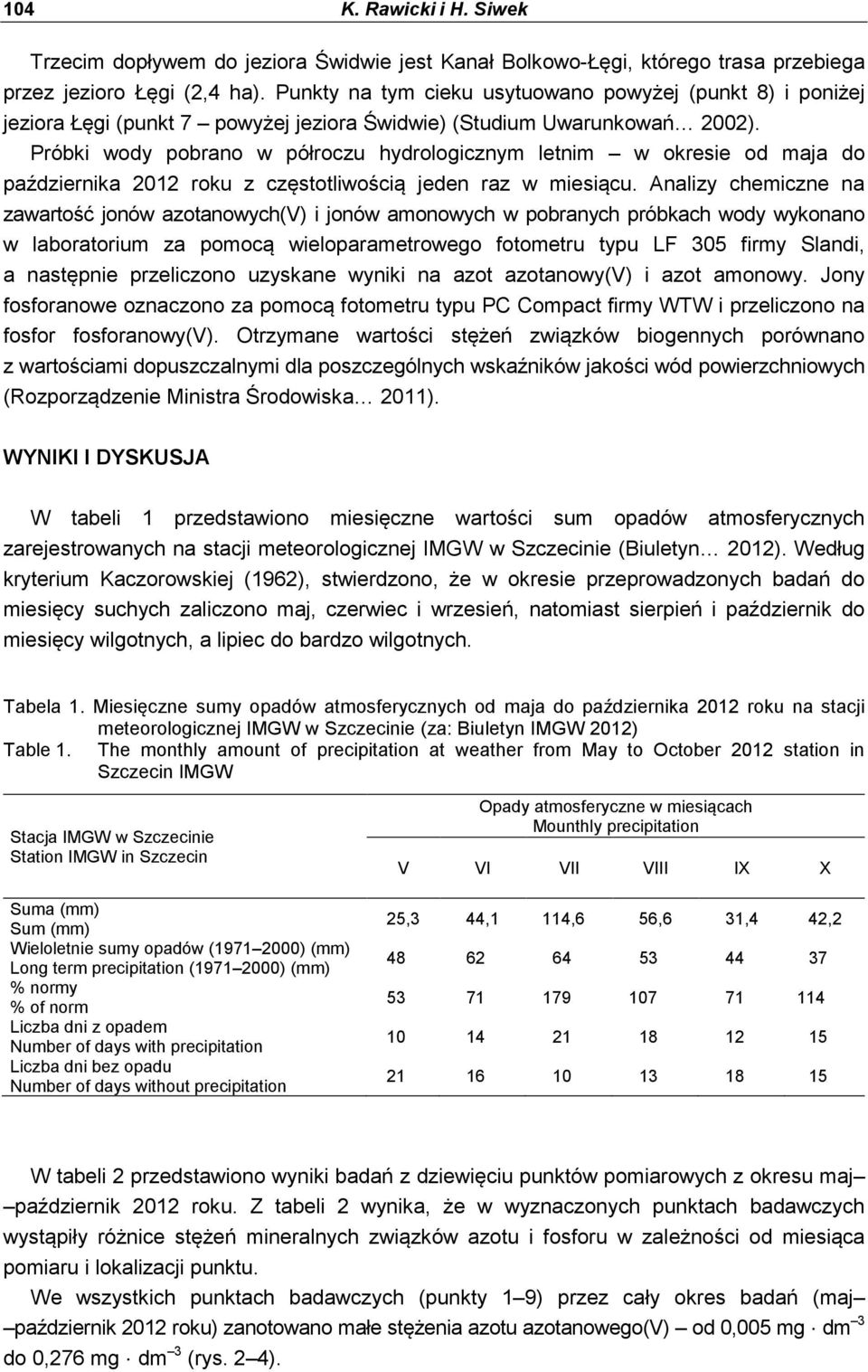 Próbki wody pobrano w półroczu hydrologicznym letnim w okresie od maja do października 2012 roku z częstotliwością jeden raz w miesiącu.