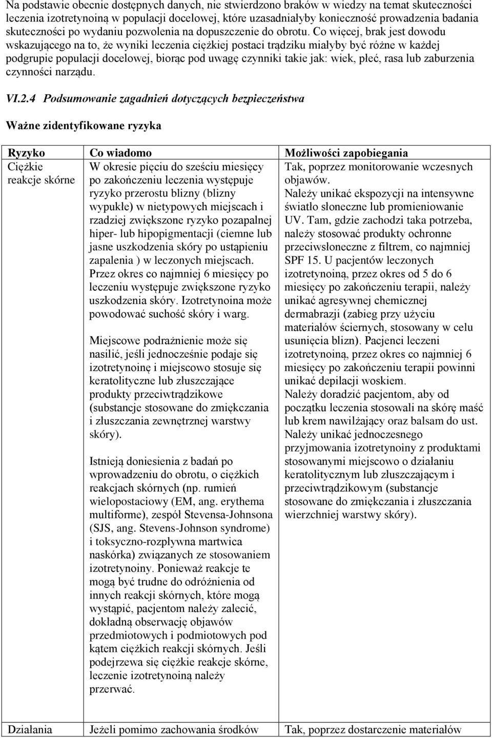 Co więcej, brak jest dowodu wskazującego na to, że wyniki leczenia ciężkiej postaci trądziku miałyby być różne w każdej podgrupie populacji docelowej, biorąc pod uwagę czynniki takie jak: wiek, płeć,