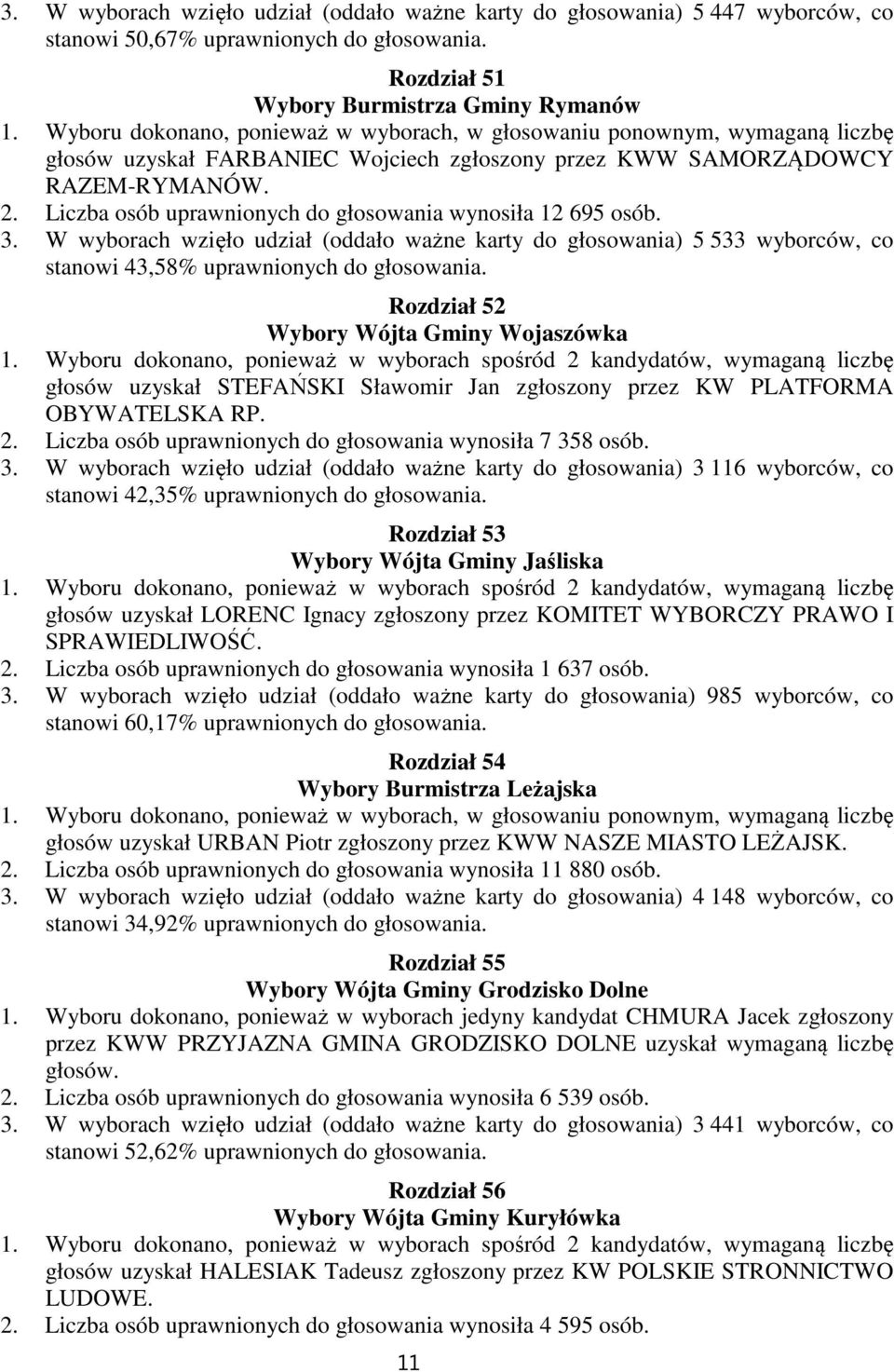 W wyborach wzięło udział (oddało ważne karty do głosowania) 5 533 wyborców, co stanowi 43,58% uprawnionych do głosowania.