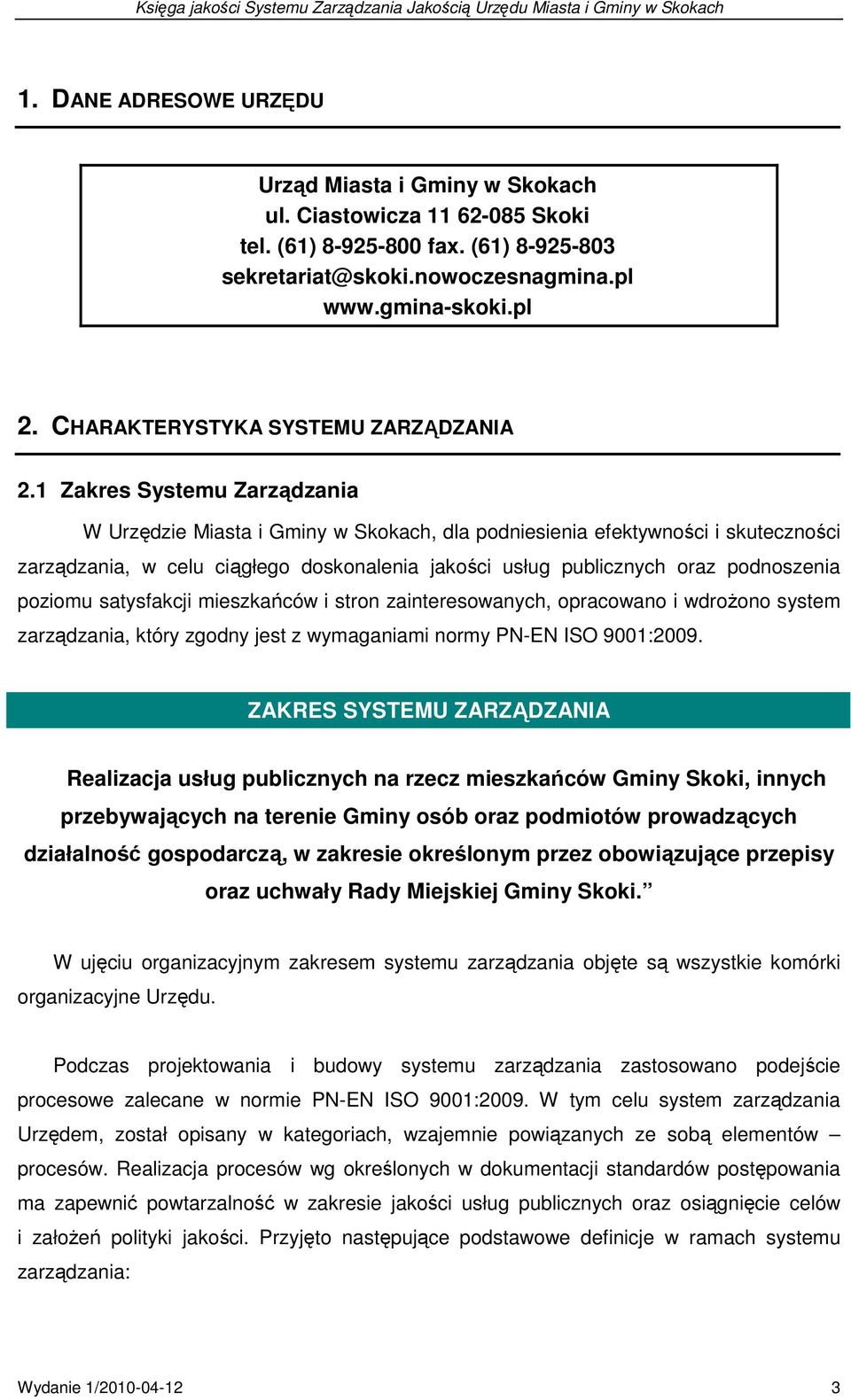 Urz D Miasta I Gminy W Skokach Ksi Ga Jako Ci Dla Systemu Zarz Dzania