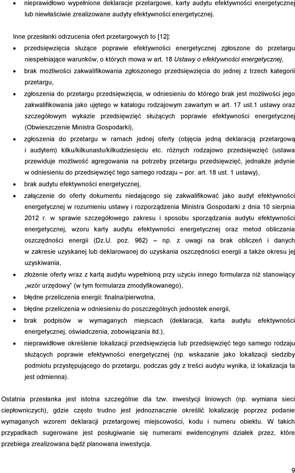 18 Ustawy o efektywności energetycznej, brak możliwości zakwalifikowania zgłoszonego przedsięwzięcia do jednej z trzech kategorii przetargu, zgłoszenia do przetargu przedsięwzięcia, w odniesieniu do