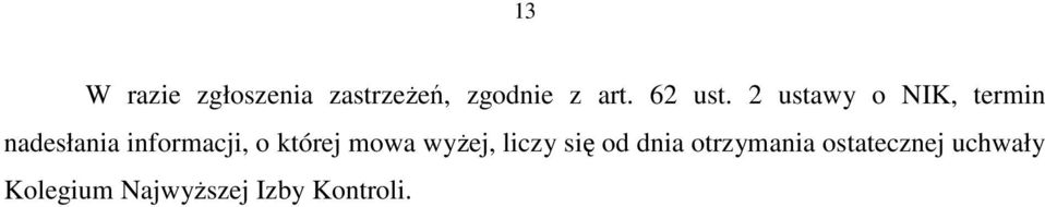 2 ustawy o NIK, termin nadesłania informacji, o