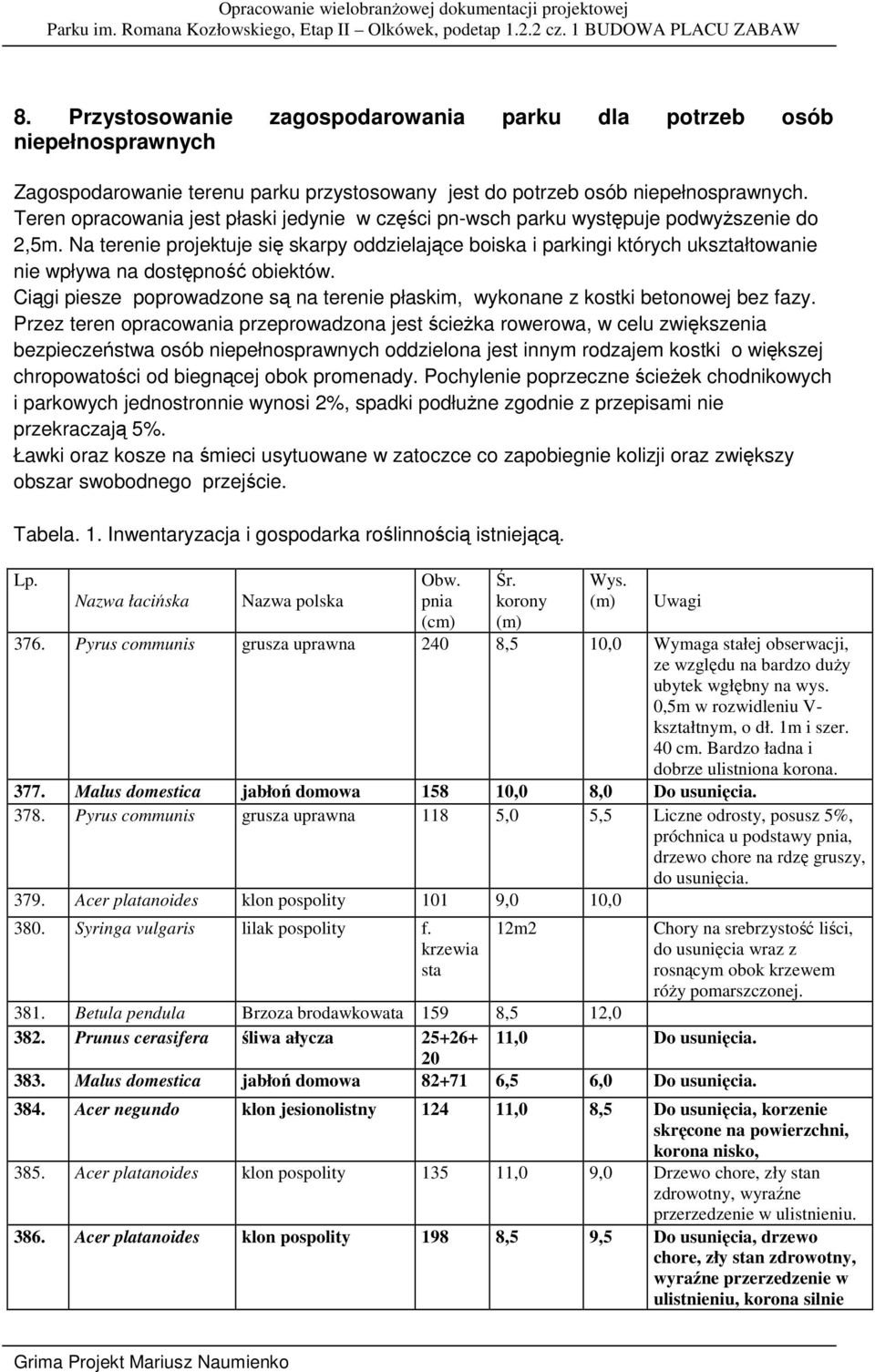 Na terenie projektuje się skarpy oddzielające boiska i parkingi których ukształtowanie nie wpływa na dostępność obiektów.