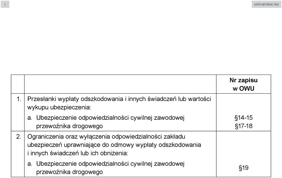 Ubezpieczenie odpowiedzialności cywilnej zawodowej przewoźnika drogowego 2.