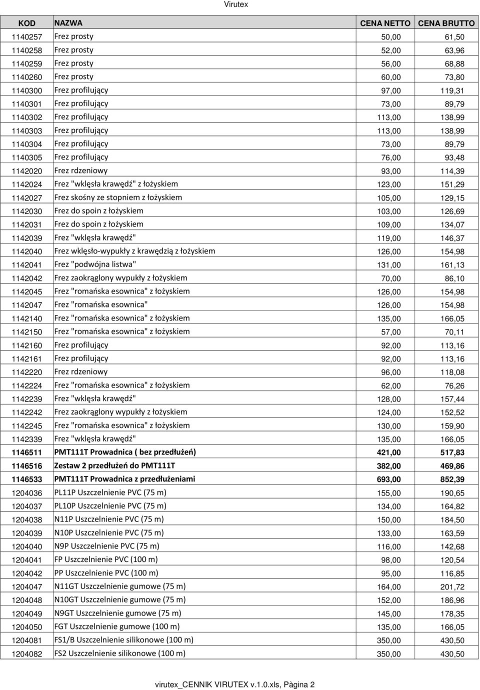 1142024 Frez "wklęsła krawędź" z łożyskiem 123,00 151,29 1142027 Frez skośny ze stopniem z łożyskiem 105,00 129,15 1142030 Frez do spoin z łożyskiem 103,00 126,69 1142031 Frez do spoin z łożyskiem