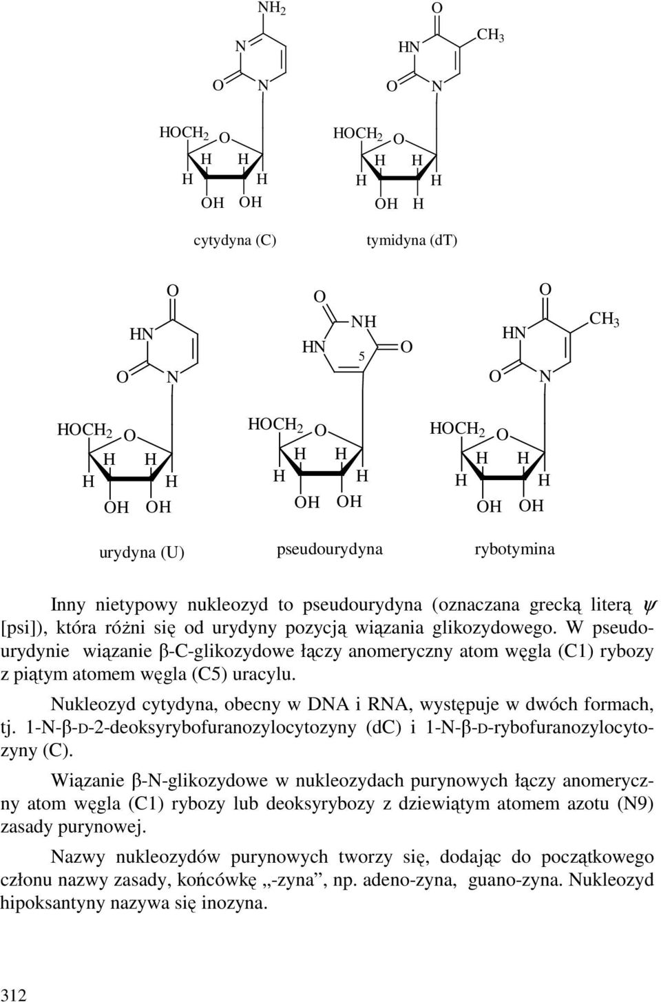 ukleozyd cytydyna, obecny w DA i RA, występuje w dwóch formach, tj. 1--β-D-2-deoksyrybofuranozylocytozyny (dc) i 1--β-D-rybofuranozylocytozyny (C).