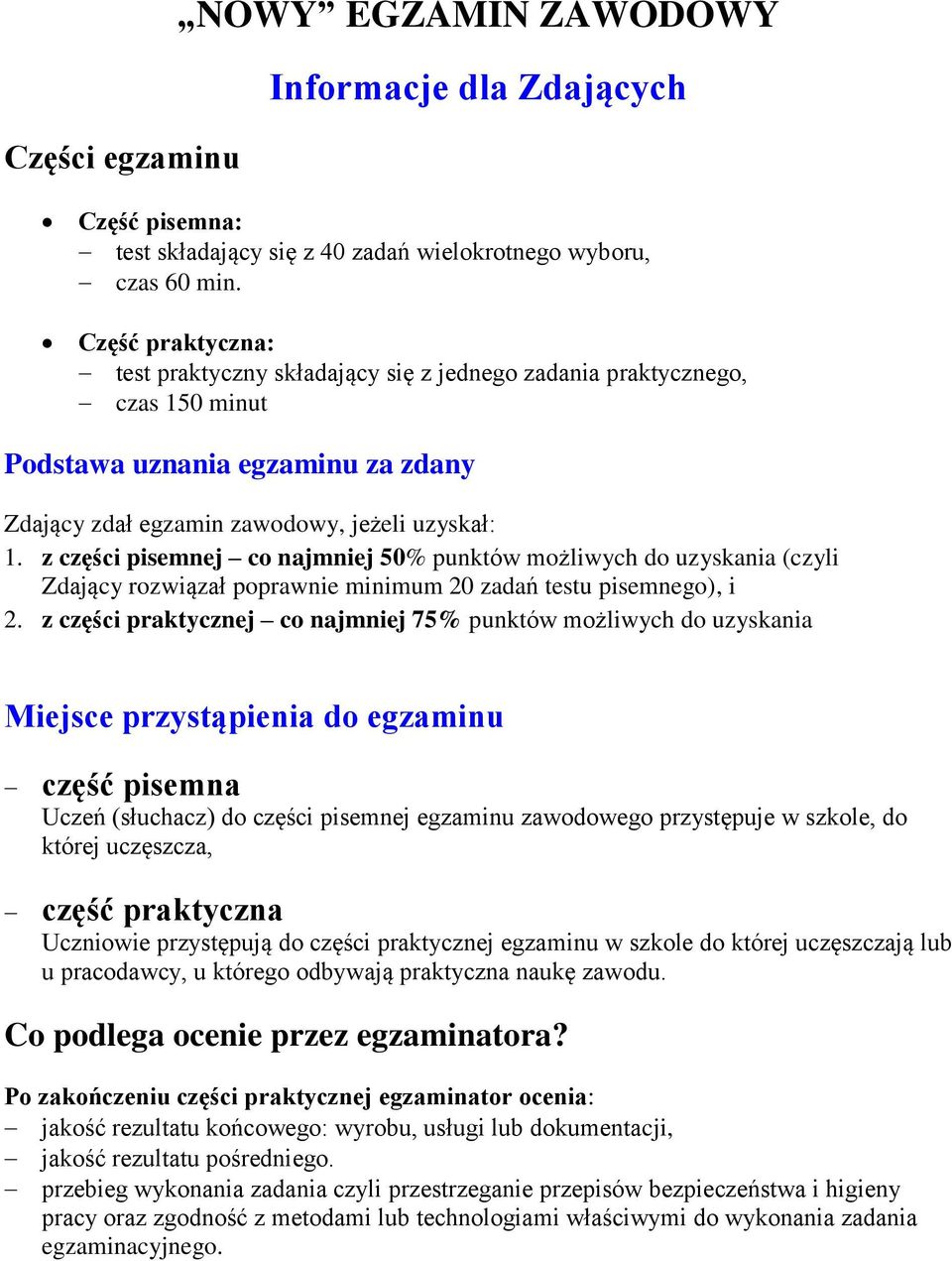 z części pisemnej co najmniej 50% punktów możliwych do uzyskania (czyli Zdający rozwiązał poprawnie minimum 20 zadań testu pisemnego), i 2.