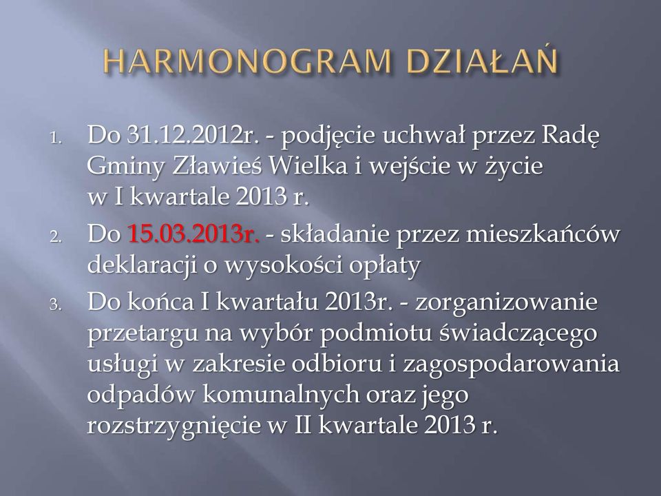 03.2013r. - składanie przez mieszkańców deklaracji o wysokości opłaty 3.