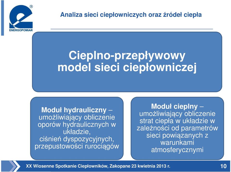 układzie, ciśnień dyspozycyjnych, przepustowości rurociągów Moduł cieplny umożliwiający